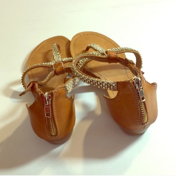 Maurice's Dark Tan Sparkling Accented Sandals Size 8 - Picture 2 of 5